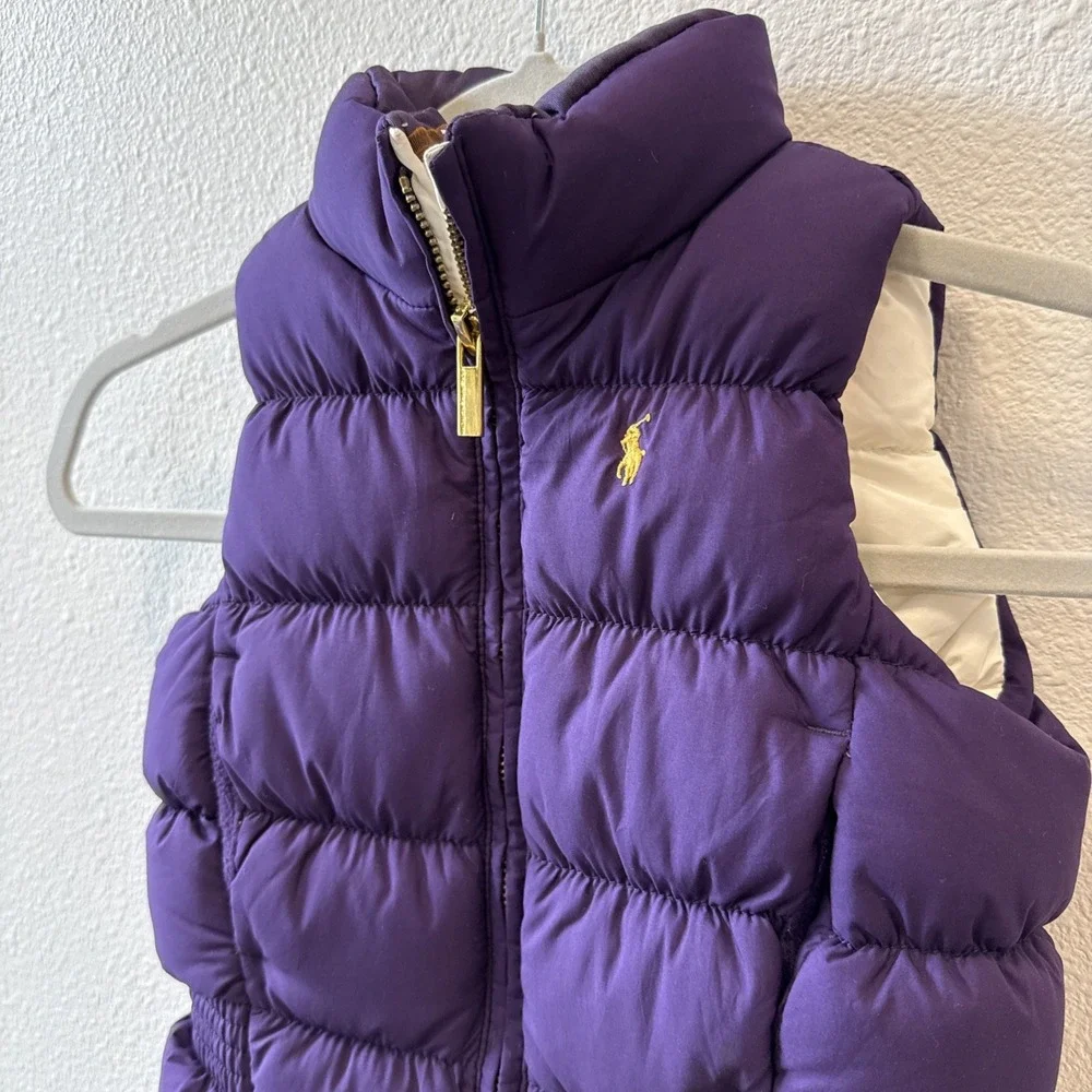 Ralph Lauren Toddler Girl Reversible Puffer Vest Sz 3T Purple Off White DuckDown
